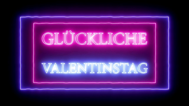 动画霓虹灯“Gluckliche Valentinstag”——意大利语中的情人节快乐视频下载