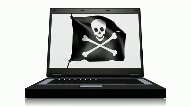 笔记本电脑屏幕上的海盗旗视频素材