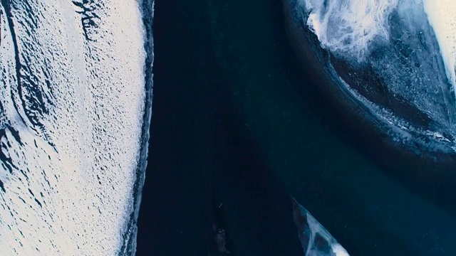 鸟瞰图冰冻的蓝色河流-冰岛视频素材