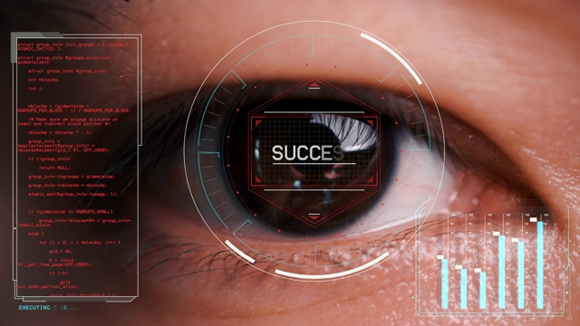 男人的眼睛正在被扫描，电脑图形动作效果视频素材
