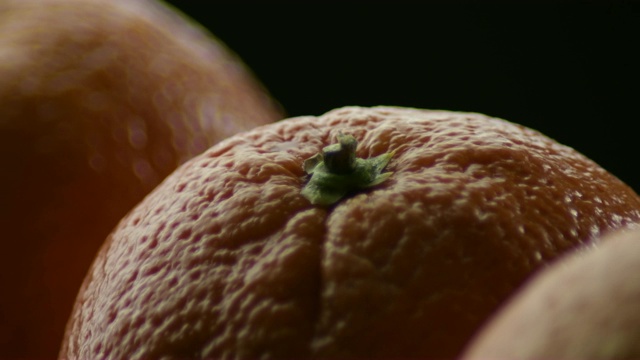 鲜橙花梗细节与其他橙子水果一起旋转视频素材