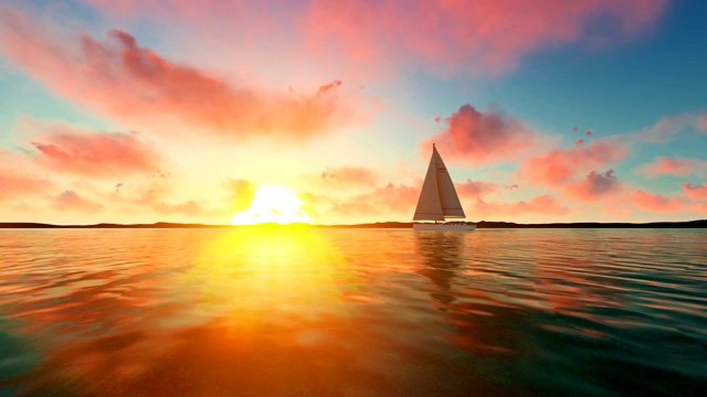 日落时在海上航行的船视频素材