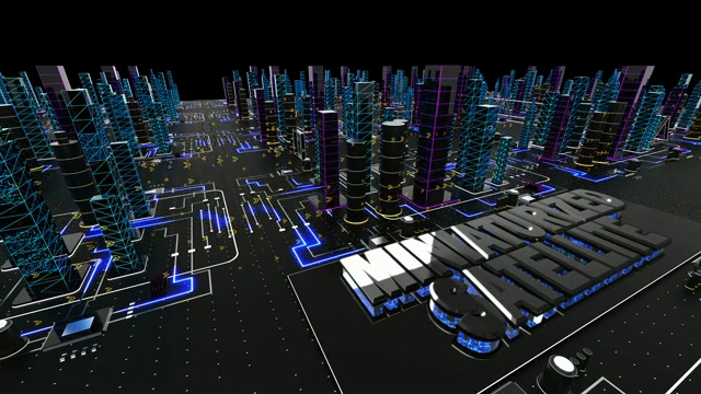 微型卫星未来城市背景视频下载