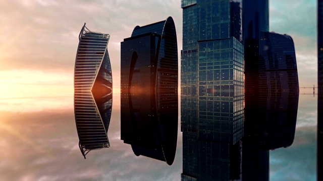 未来城市空中背景。镜面效果视频下载