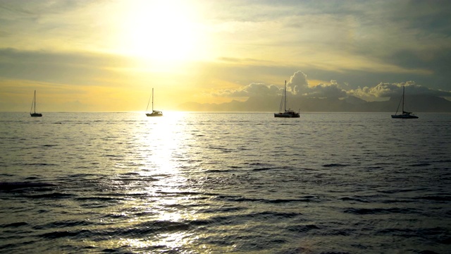 人们在夕阳西下的莫雷亚太平洋上快速划船视频下载