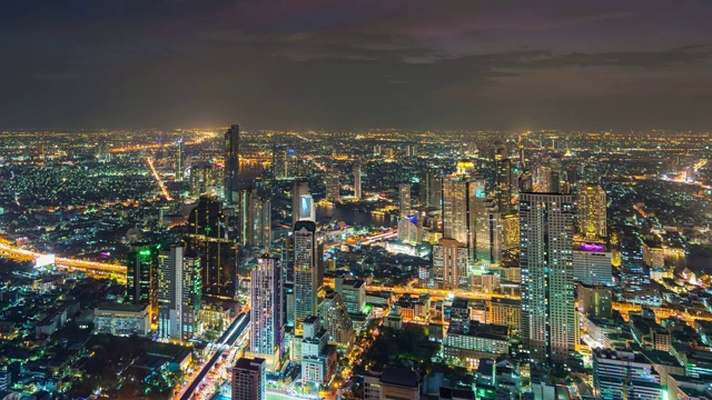 多彩的夜晚曼谷天际线，时间流逝视频视频素材