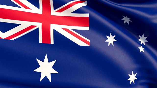 澳大利亚的国旗。波浪高度详细的织物纹理。视频下载