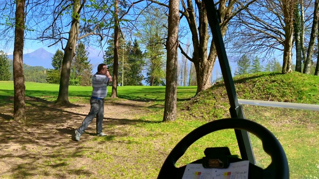 高尔夫球手在树上打高尔夫球视频素材