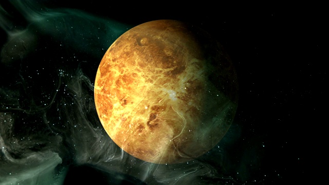 旋转行星金星在太空与黑洞视频素材