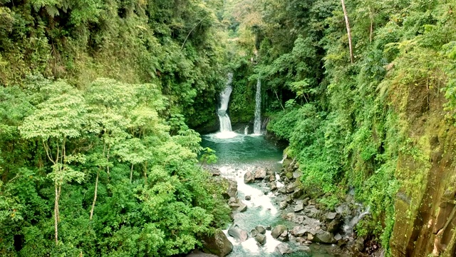 热带雨林和隐藏的瀑布。鸟瞰图视频下载