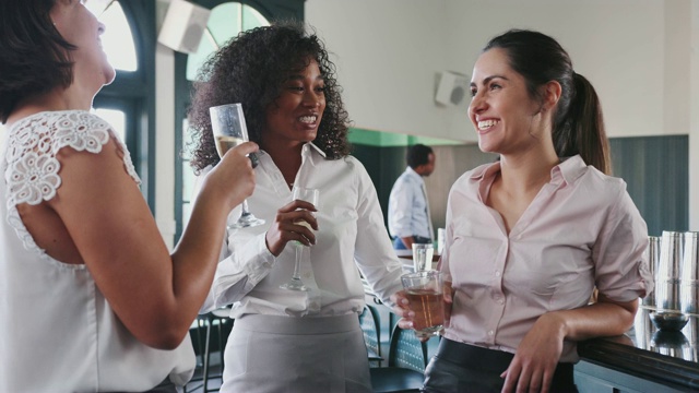 三个女商人下班后在酒吧喝酒敬酒视频素材