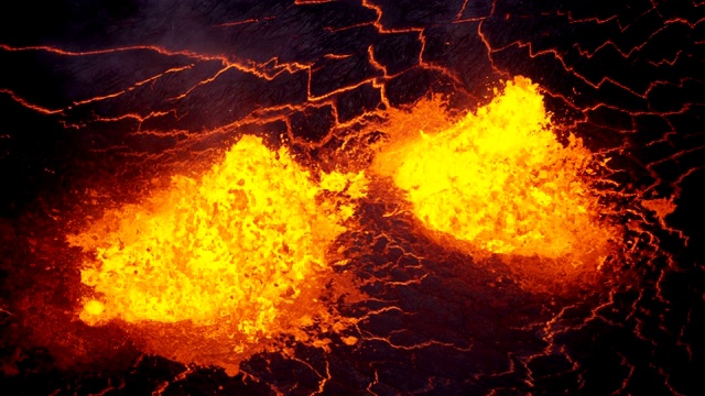 鸟瞰图沸腾的岩浆活火山裂缝视频下载