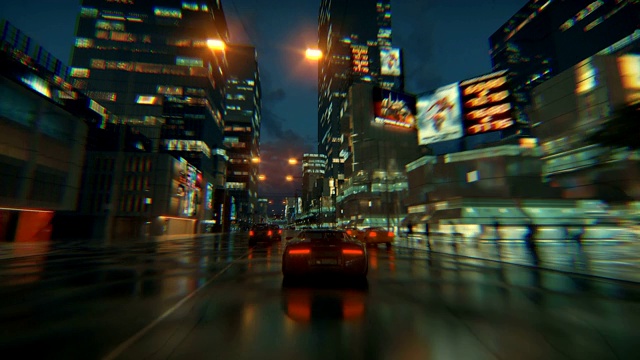 3d假视频游戏。赛车模拟。夜晚的城市。灯雨后。第2部分。视频购买
