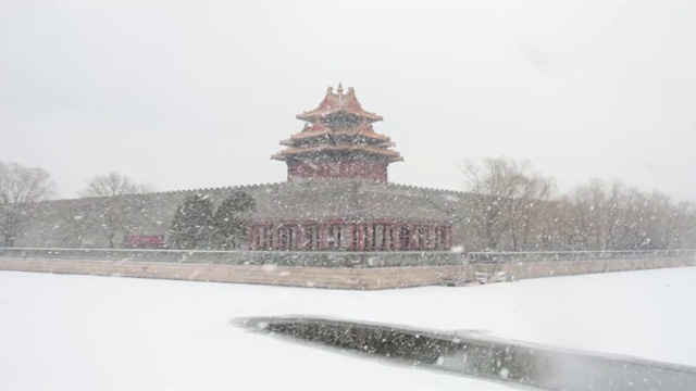 被雪封住的北京紫禁城角楼视频下载