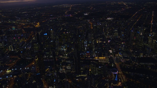 空中城市景观的夜晚墨尔本CBD灯光视频下载