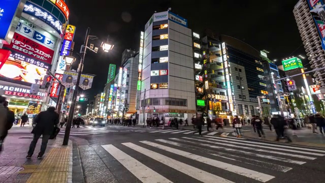 4K时间推移-步行街斑马线和购物中心的新桥地区-日本东京视频素材