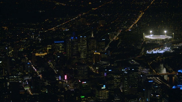 空中夜景墨尔本板球地面灯光塔视频下载