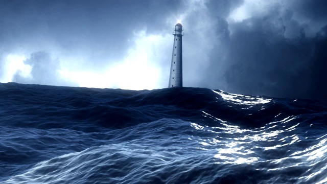 灯塔从暴风雨的海洋视频素材