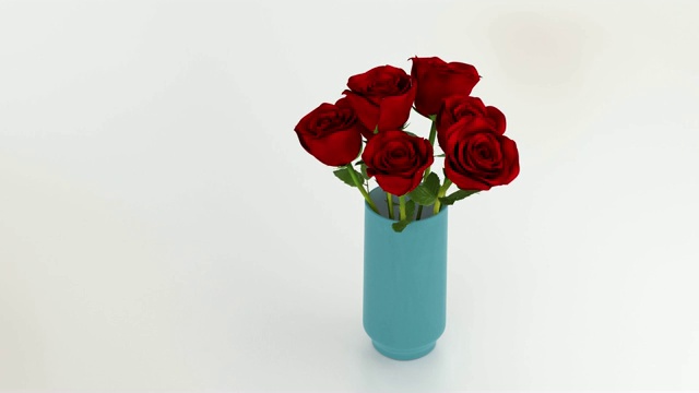 5朵大红玫瑰的浅蓝色花瓶视频下载
