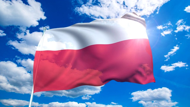 阴天下织物结构的波兰国旗(可循环)视频下载