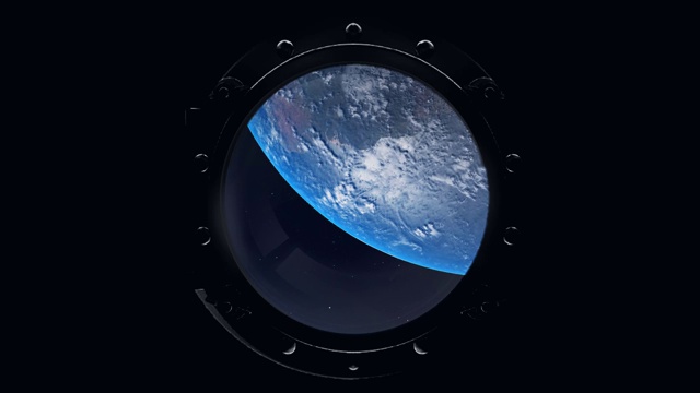 从宇宙飞船的舷窗看到的地球。国际空间站绕地球运行。太空，地球，轨道，国际空间站视频素材