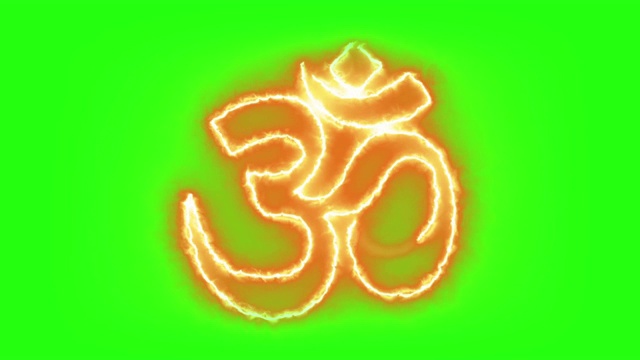 印度教符号燃烧在火焰中的绿色屏幕背景视频素材
