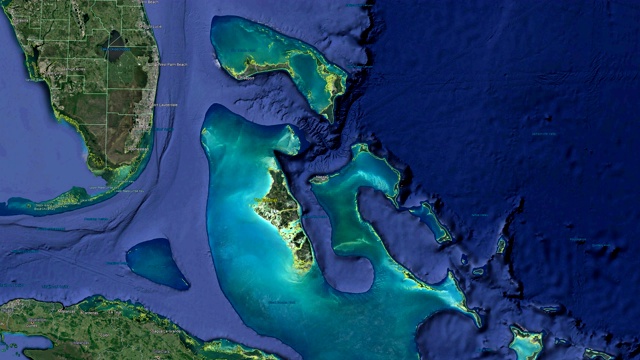 巴哈马群岛国旗。三维地球在空间-缩放在巴哈马群岛外视频素材