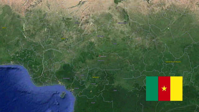 喀麦隆与国旗。三维地球在空间-缩放在喀麦隆外视频素材