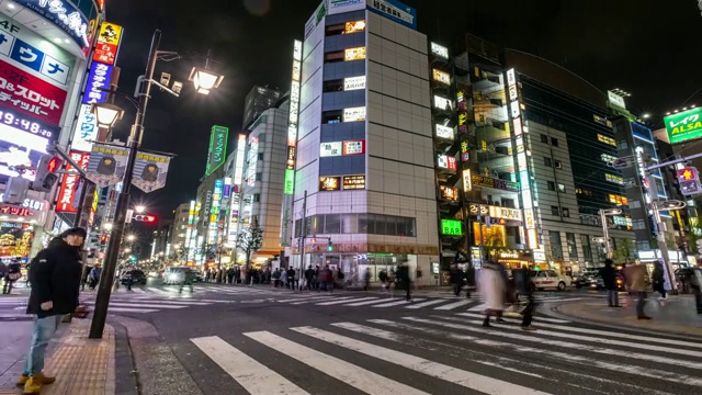 4K时间推移-缩小人行横道斑马线和购物中心的新桥地区-日本东京视频素材