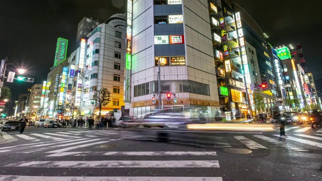4K时间推移-缩小中心的新桥十字路口行人过街-日本东京视频素材