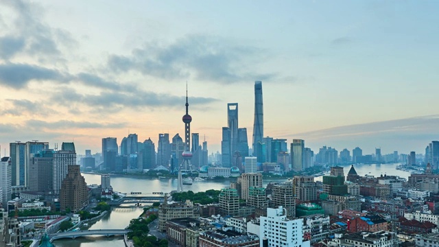 4K:上海天际线的日出到一天的时间流逝，中国视频素材