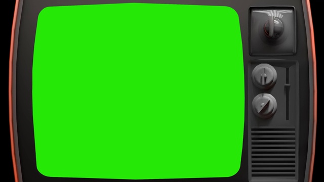 老式电视，绿屏阿尔法频道。放大到绿色屏幕视频素材