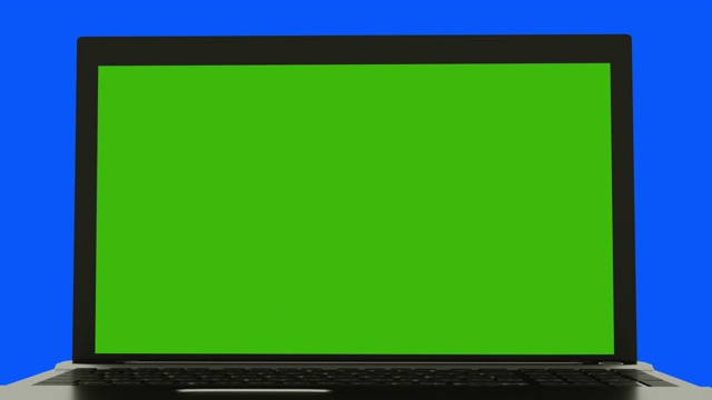 摄像头会转到笔记本电脑的屏幕上。绿色屏幕(色度键)。高品质4K 3D渲染视频素材