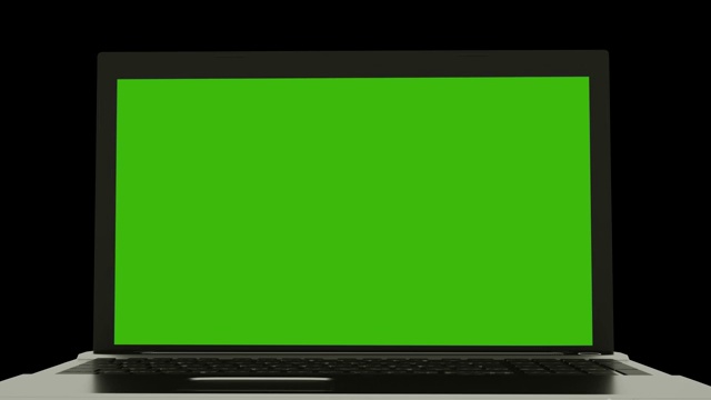 摄像头会转到笔记本电脑的屏幕上。绿色屏幕(色度键)。Alpha通道4K 3D渲染视频素材