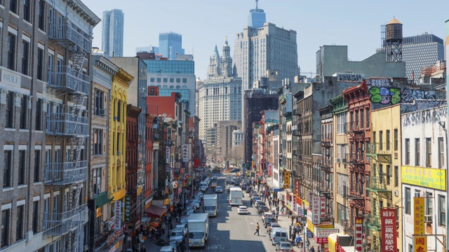 时间流逝和高角度的唐人街，曼哈顿，纽约，美国视频素材