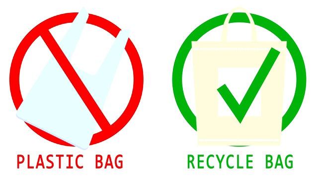 4 k的视频。塑料和回收袋。禁止和允许的标志。环境保护。对塑料袋说不，使用有机塑料袋视频下载