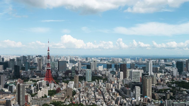 T/L WS HA TD高架观景东京城市天际线，地标东京塔视频下载