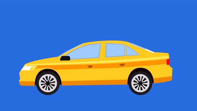 卡通孤立黄色汽车平动画侧视图视频下载