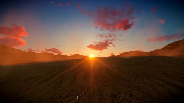 沙漠中的嘉德蛇，映衬着美丽的日落视频素材