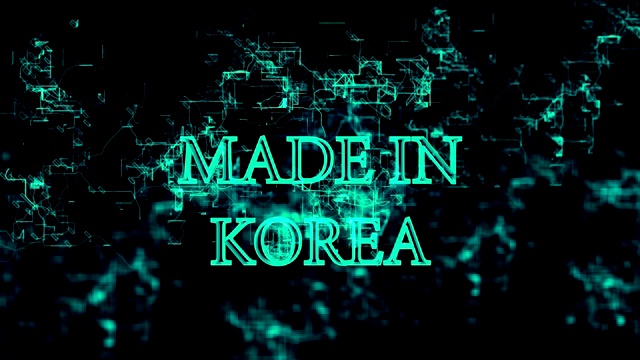 数字网格上出现了“韩国制造”的文字视频素材