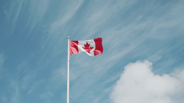 带有蓝天的加拿大国旗视频素材