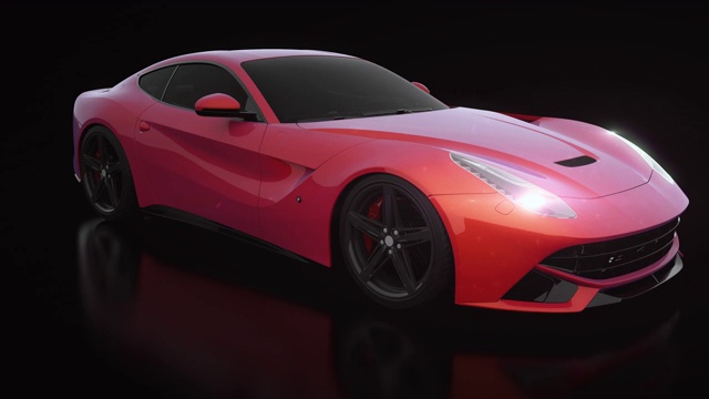 红色汽车正面视图3d渲染黑色背景视频素材