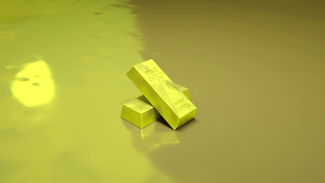 3D渲染金条1000克在反射黄金地板视频素材