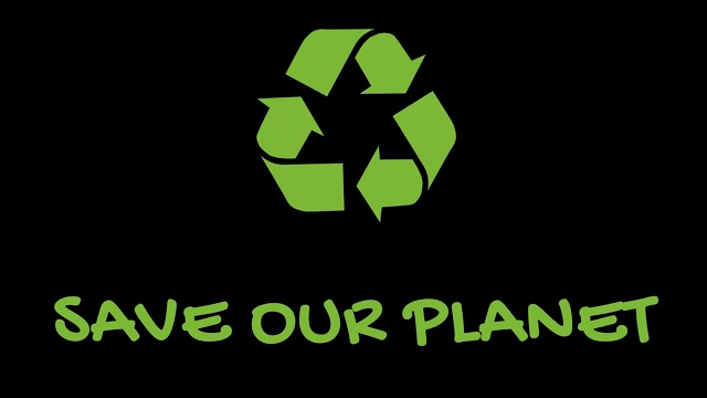 动画回收标志与“绿色”口号-拯救我们的地球视频素材