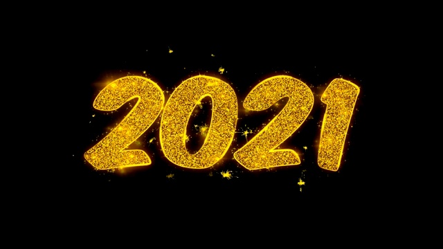 2021年用金色粒子写的火花文本排版火花烟花视频素材