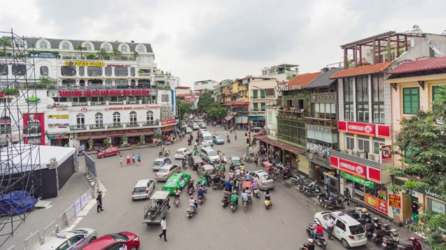 在河内老城区的一天交通，越南，交通时间流逝视频视频下载