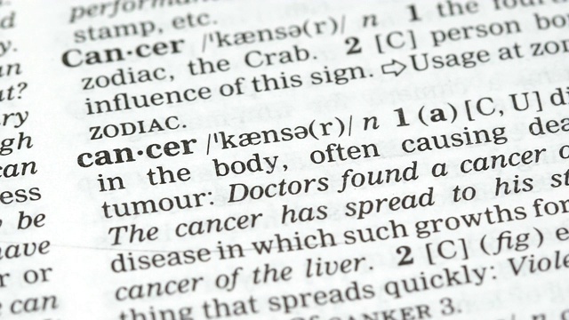 癌症单词在英语词汇页，威胁生命的疾病预防视频下载