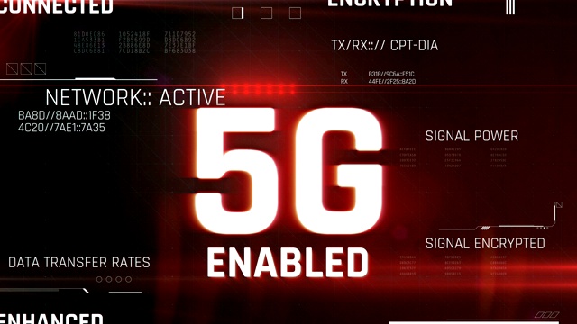 5G启用设备屏幕文本，新技术推出，高速网络视频素材