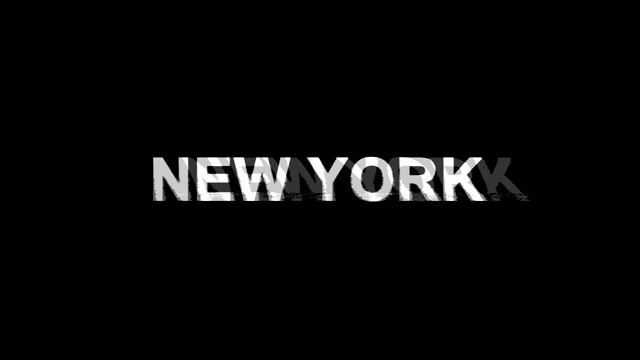 纽约小故障效果文本数字电视失真4K循环动画视频素材