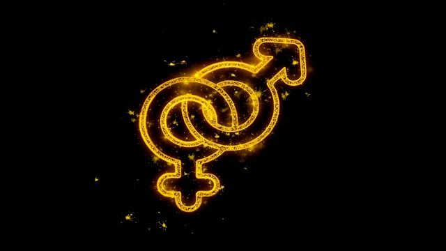 性别符号元素写与金色粒子火花烟花视频下载